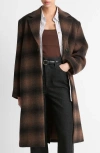 Vince Shadow Plaid Wool-blend Car Coat In Deep Walnut