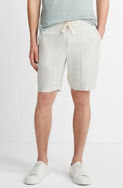 Vince Shadow Stripe Hemp Drawstring Shorts In Alabaster