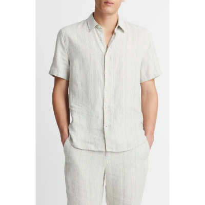 Vince Shadow Stripe Short Sleeve Button-up Shirt In White