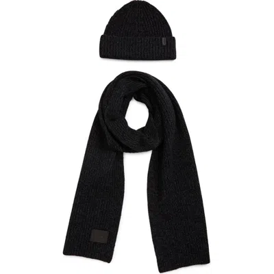 Vince Shaker Knit Cuffed Beanie & Scarf Set In Black