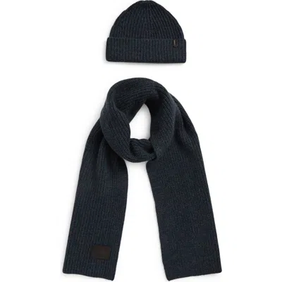 Vince Shaker Knit Cuffed Beanie & Scarf Set In Blue