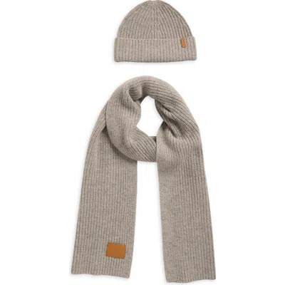 Vince Shaker Knit Cuffed Beanie & Scarf Set In Gray