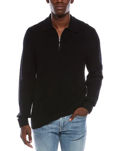 Vince Shaker Wool & Cashmere-blend 1/4-zip Polo Sweater In Black