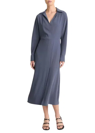 Vince Shaped Collar Dolman-sleeve Midi Dress In Dk Water In Multi