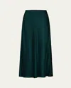 Vince Shaped-hem Satin Midi Slip Skirt In Jade Lake