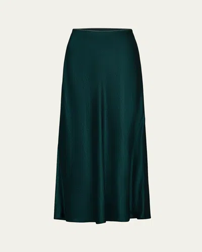 Vince Shaped-hem Satin Midi Slip Skirt In Jade Lake