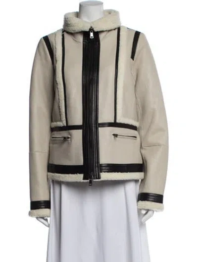 Pre-owned Vince Shearling Biker Jacket In Green