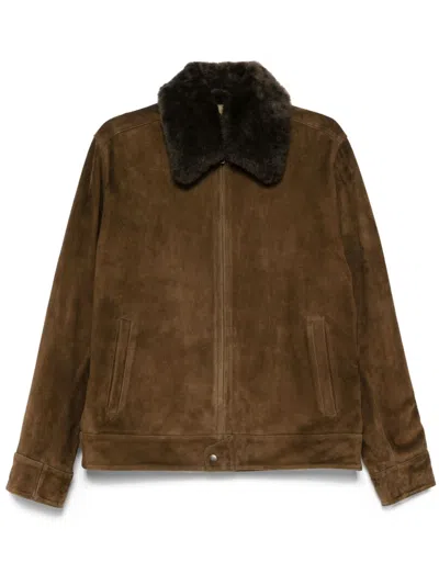 Vince Shearling-collar Suede Jacket In Brown
