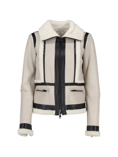 Pre-owned Vince Shearling Leather Coat In Neutral