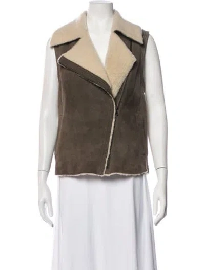 Pre-owned Vince Shearling Vest In Green/neutrals