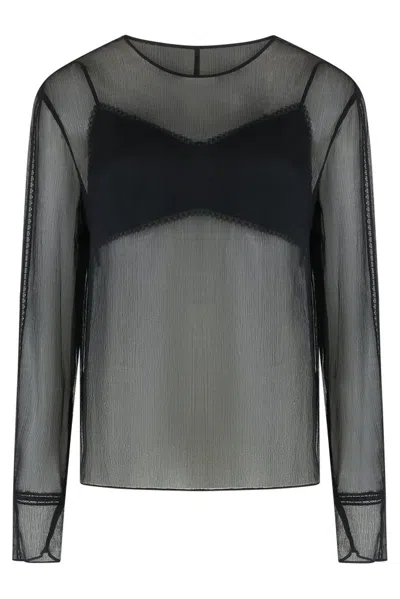 Vince Chiffon Blouse In Black