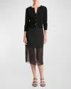 Vince Polka Dot Sheer Stretch Silk Midi Skirt In Blackgrey