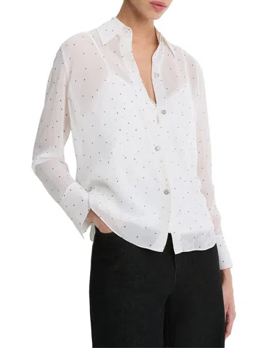 Vince Sheer Dot Silk Blouse In White