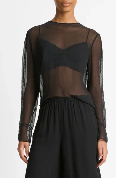 VINCE VINCE SHEER LACE TRIM TOP
