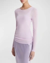 Vince Sheer Long-sleeve Crewneck Top In Dark Peony