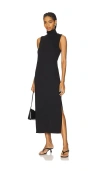 Vince Side-slit Sleeveless Turtleneck Dress In Black In Black
