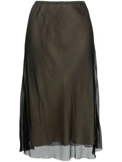 Vince Sheer Slip Midi Skirt In Brown