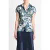 Vince Silk Shimmer Lake Ruched-back Cap-sleeve Blouse In Deep Sea