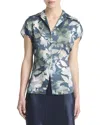 Vince Silk Shimmer Lake Ruched-back Cap-sleeve Blouse