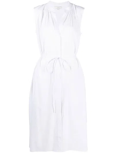 Vince Shirred Band Collar Dress In White