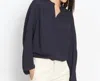 VINCE SHIRRED BLOUSE IN NAVY