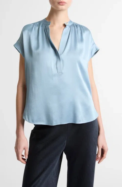 Vince Shirred Detail Silk Top In Blue
