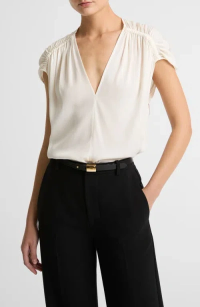 Vince Shirred Detail Silk Top In White