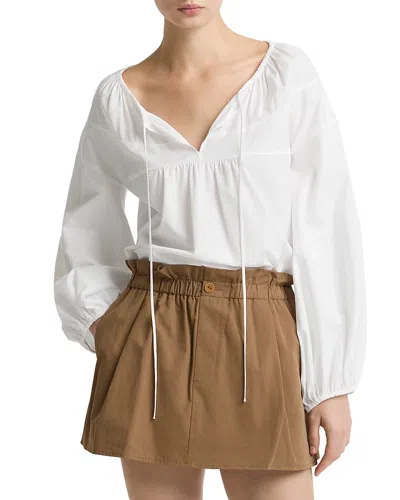 Vince Shirred Long Sleeve Top Optic White