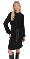 Vince Shirt Dress With Faux Leather Trim Black In Black