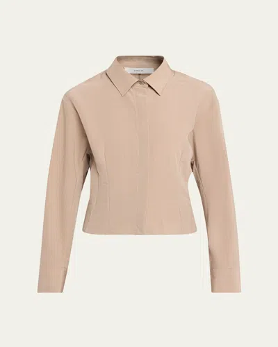 Vince Shirt Jacket With Blouson Back In Brown