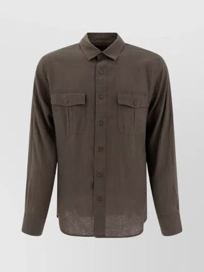 Vince Shirt Long Sleeve Chest Pockets In Green