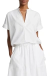 Vince Linen Drawcord-hem Blouse In Optic White In Optic White
