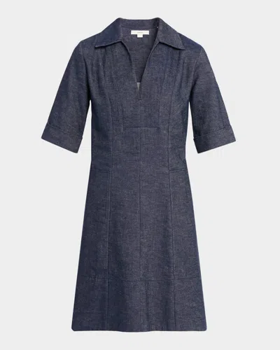 Vince Short-sleeve A-line Chambray Dress In Blue