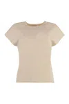 Vince Short Sleeve Beige Knit Tee With Wool In Neutral