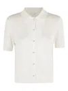 Vince Womens Off White Polo-collar Short-sleeves Wool-blend Top In White
