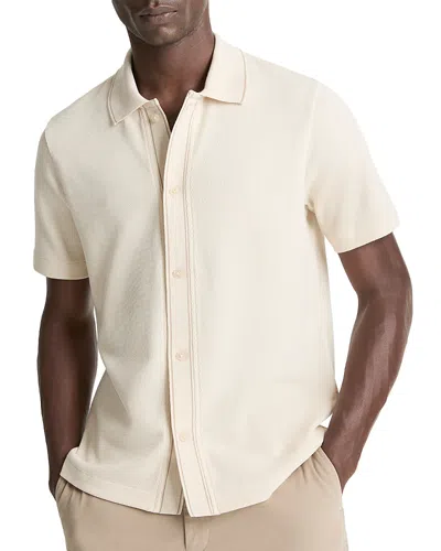 Vince Short Sleeve Jacquard Cotton Knit Button-up Shirt In Neutral