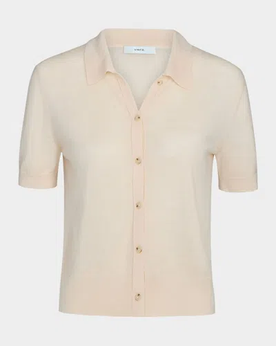 Vince Short-sleeve Button-front Sweater In Neutral