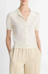 Vince Short Sleeve Button-up Sweater In Neutral