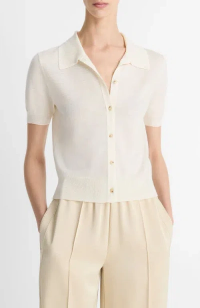 Vince Short Sleeve Button-up Sweater In Neutral