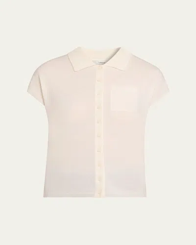 Vince Short-sleeve Cashmere-blend Polo Sweater In White