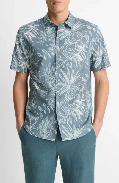 Vince Short Sleeve Cotton & Lyocell Button-up Shirt In Blue