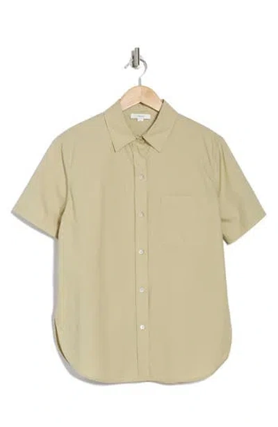 Vince Short Sleeve Cotton Poplin Button-up Shirt In Sepia