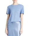 Vince Drop-shoulder Linen Crewneck Short-sleeve T-shirt In Azure Gem