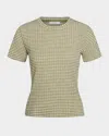 Vince Womens Gingham-print Seersucker Woven T-shirt Herbaria Combo In Herbaria Combo