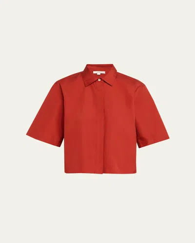 Vince Short-sleeve Cropped Cotton Shirt In Red