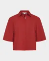 Vince Short-sleeve Cropped Cotton Shirt In Red