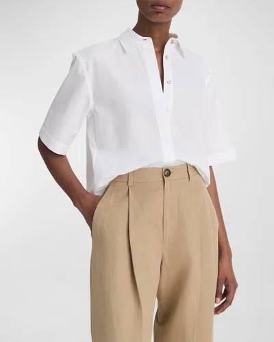 Vince Short-sleeve Cropped Cotton Shirt In Optic White