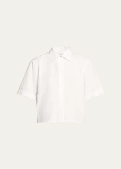 Vince Short-sleeve Cropped Cotton Shirt In White