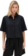 Vince Short Sleeve Cropped Shirt Coastal Blue In Black