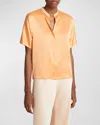 VINCE SHORT-SLEEVE DOLMAN BUTTON-FRONT SILK BLOUSE